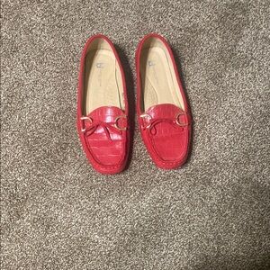 Gold and Red Flats with Classic Slip-On Design